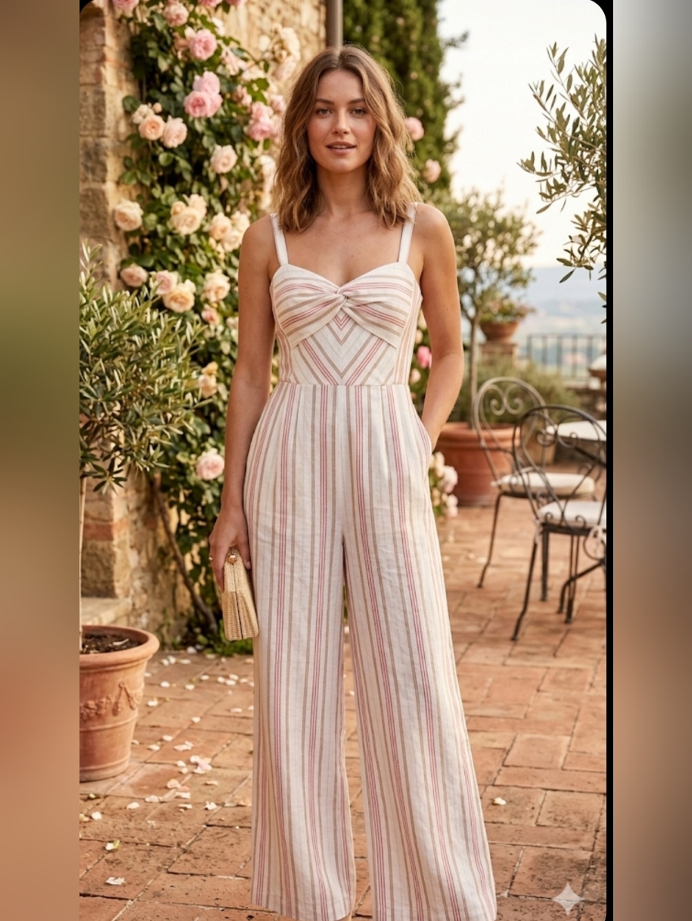 Rebecca Taylor Pink and Cream Striped Wide-Leg Jumpsuit, Size 6